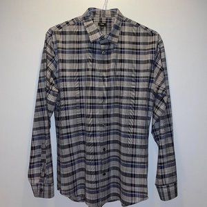 Vince Men's Button Down Casual Dress Shirt Grey Black Plaid